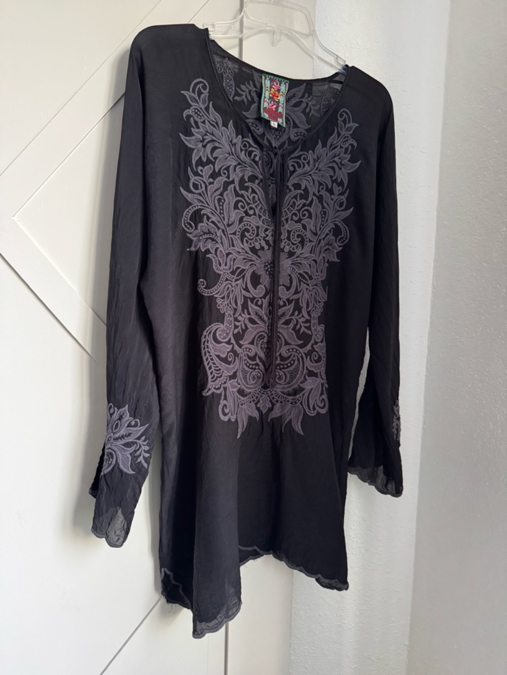 Johnny Was Black Tunic with Gray Embroidered Front
